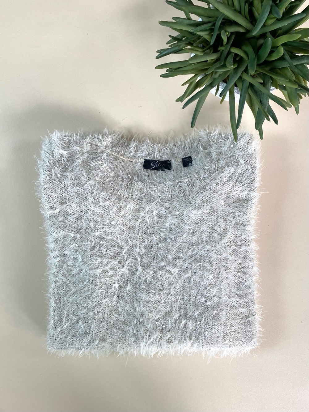 Boutique Fuzzy & Sequin Sweater